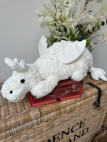 Large 90cm White Zephyr Enchanting Lying Plush Dragon