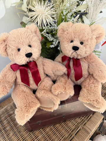 Teddy Mischa 27cm Soft Plush Children's Teddy Bear - Beige Red Satin Bow