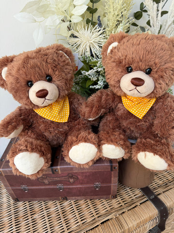 Teddy Till 33cm Soft Plush Children's Teddy Bear - Brown with Yellow Neckerchief