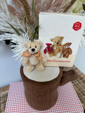 Teddy Beige Miniature 9cm Mohair Teddy Bear Keyring Option B