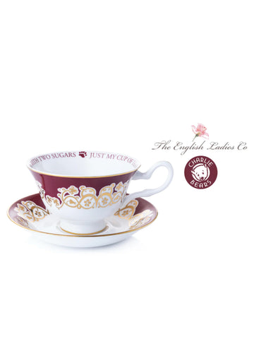 3 piece Charlie Bears China Just My Cup Of Tea Cup, Saucer & Cake Plate