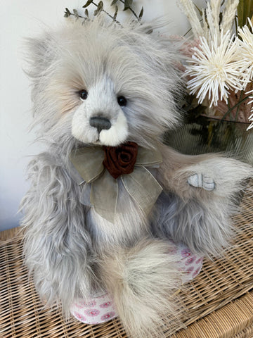 Carrie Charlie Bears large silver grey multi coloured plush collectable Teddy Bear