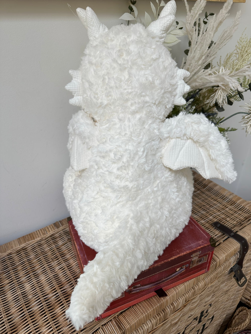 Odin Large 42cm White Sitting Plush Dragon