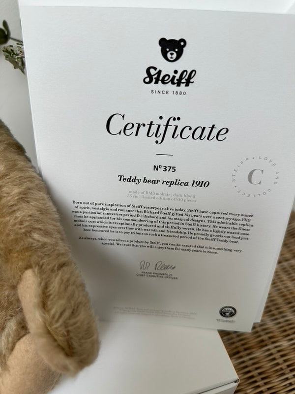 1910 Replica Steiff Collectable 2024 New Release Growler Mohair Teddy Bear No 375