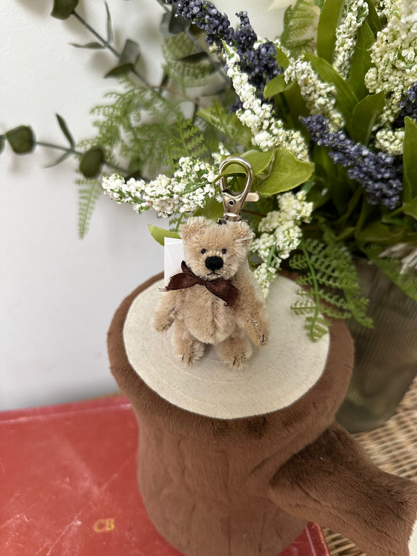 Hugo Key Ring Miniature Teddy Bear Beige Mohair Key Ring.