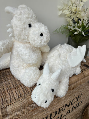 Odin Large 42cm White Sitting Plush Dragon