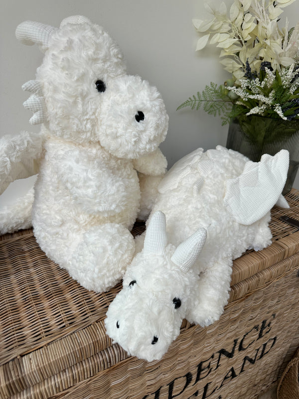 Odin Large 42cm White Sitting Plush Dragon
