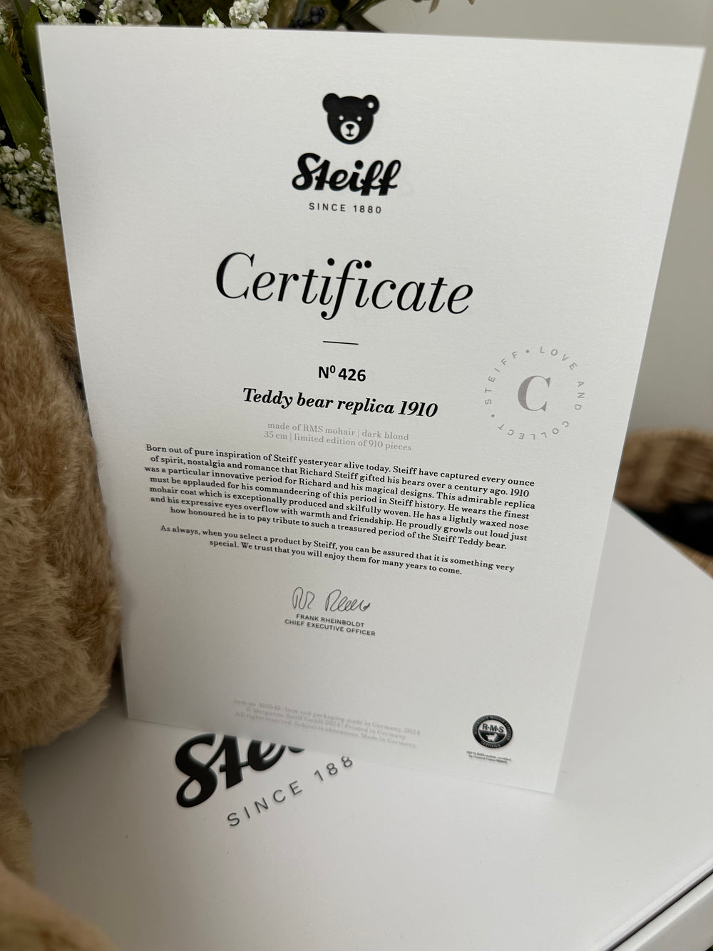 1910 Replica Steiff Collectable 2024 New Release Growler Mohair Teddy Bear No 426