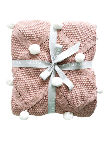 Alimrose Blossom & Ivory Pom Pom Baby Blanket & Bonus Emma Heart Rattle