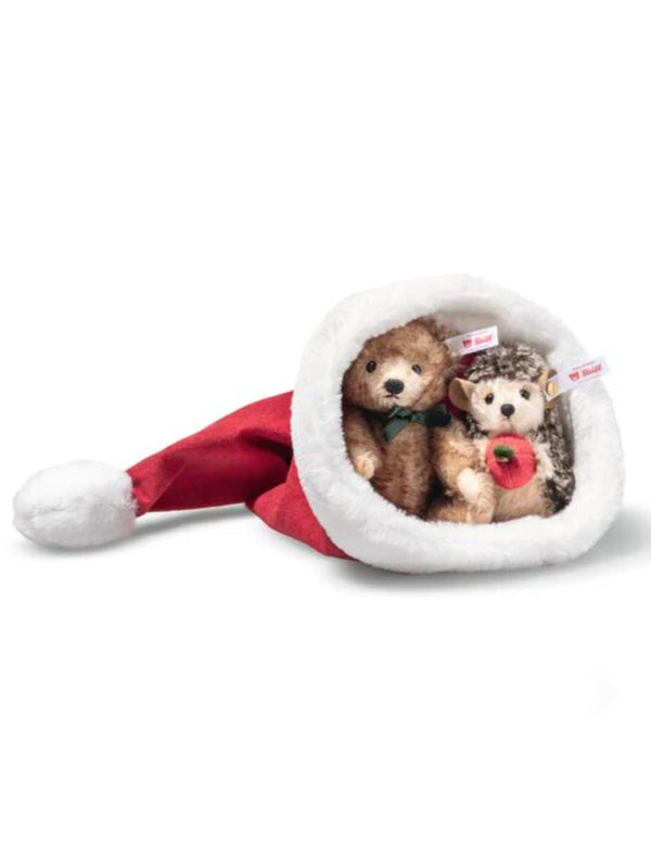 Steiff Hedgehog and Teddy Bear in Santa Hat Pre-Order