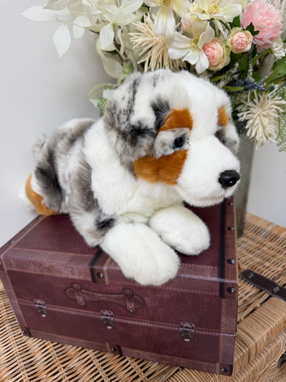 Australian Shepherd Large 40cm Hermann Plush Lying Puppy Dog