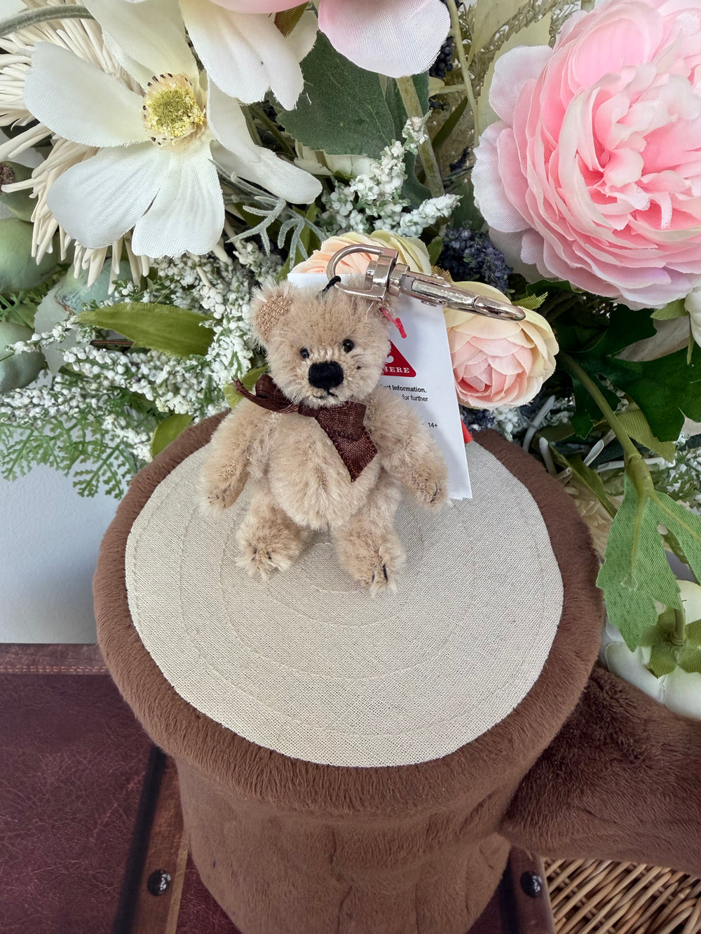 Hugo Key Ring Miniature Teddy Bear Beige Mohair Key Ring.