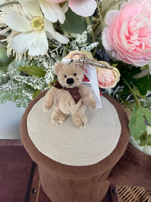 Hugo Key Ring Miniature Teddy Bear Beige Mohair Key Ring.