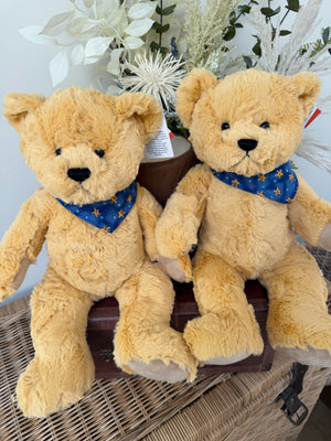 Teddy Jari 38cm Soft Plush Children's Teddy Bear - Golden Vanilla with blue neckerchief