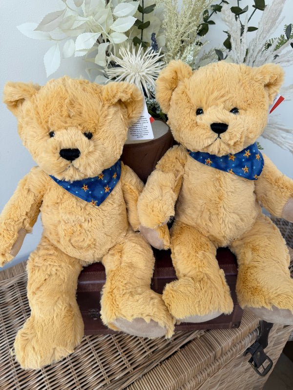 Teddy Jari 38cm Soft Plush Children's Teddy Bear - Golden Vanilla with blue neckerchief