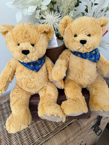 Teddy Jari 38cm Soft Plush Children's Teddy Bear - Golden Vanilla with blue neckerchief