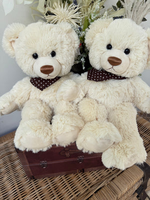 Teddy Paul 35cm Soft Plush Children's Teddy Bear - Cream with Brown Polka Dot Neckerchief
