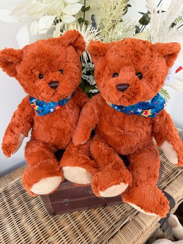 Teddy Jari 38cm Soft Plush Children's Teddy Bear - Auburn Blue Neckerchief