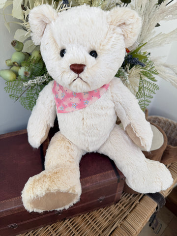 Teddy Jari 38cm Soft Plush Children's Teddy Bear - Cream with pink neckerchief