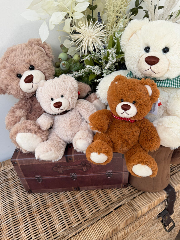 Teddy Levi Small 20cm Soft Plush Children's Teddy Bear - Auburn with Red Neckerchief