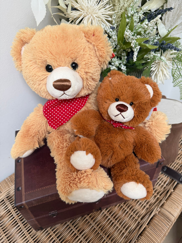 Teddy Paul 35cm Soft Plush Children's Teddy Bear - Gold Red Polka Dot Neckerchief