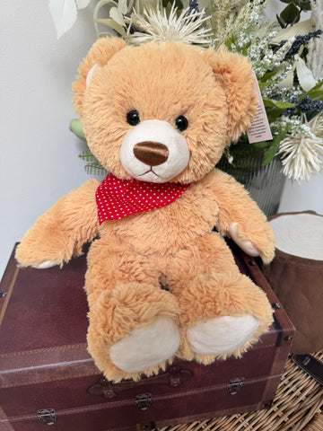 Teddy Paul 35cm Soft Plush Children's Teddy Bear - Gold Red Polka Dot Neckerchief