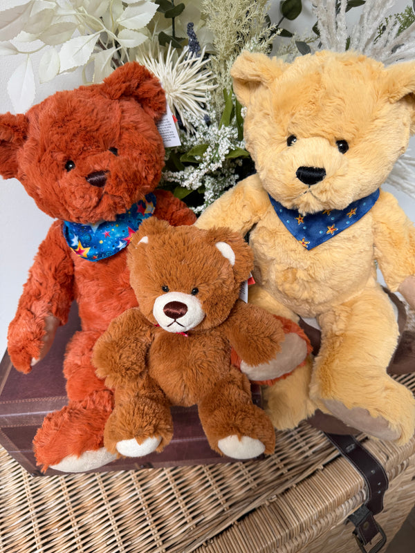 Teddy Levi Small 20cm Soft Plush Children's Teddy Bear - Auburn with Red Neckerchief