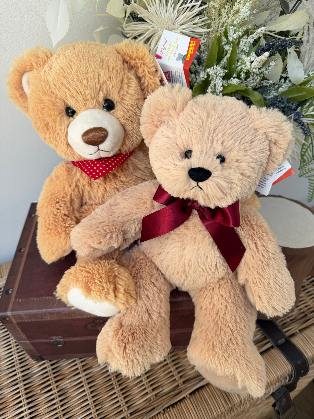 Teddy Mischa 27cm Soft Plush Children's Teddy Bear - Beige Red Satin Bow