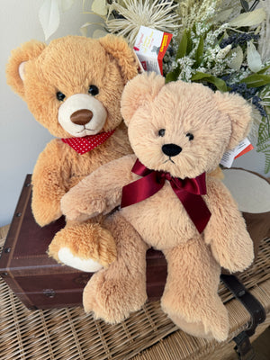 Teddy Mischa 27cm Soft Plush Children's Teddy Bear - Beige Red Satin Bow