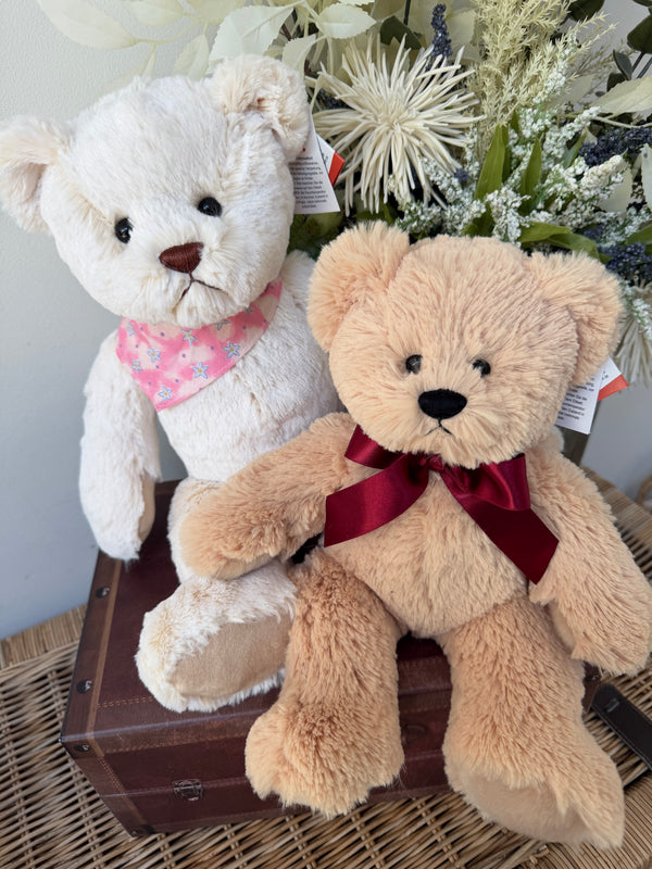 Teddy Mischa 27cm Soft Plush Children's Teddy Bear - Beige Red Satin Bow
