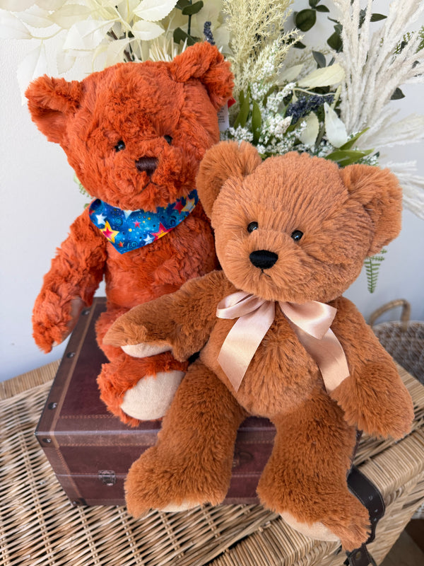 Teddy Mischa 27cm Soft Plush Children's Teddy Bear - Auburn with Apricot Bow