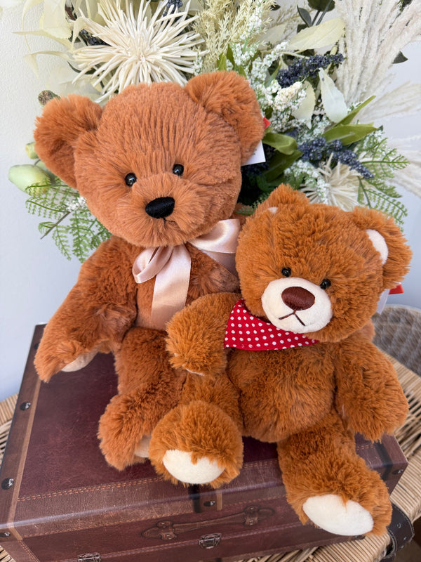 Teddy Mischa 27cm Soft Plush Children's Teddy Bear - Auburn with Apricot Bow