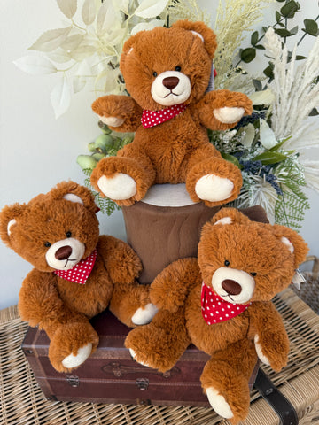 Teddy Levi Small 20cm Soft Plush Children's Teddy Bear - Auburn with Red Neckerchief
