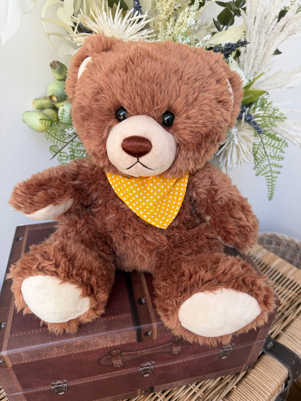 Teddy Till 33cm Soft Plush Children's Teddy Bear - Brown with Yellow Neckerchief