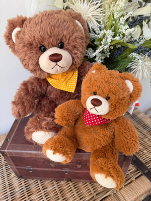 Teddy Levi Small 20cm Soft Plush Children's Teddy Bear - Auburn with Red Neckerchief
