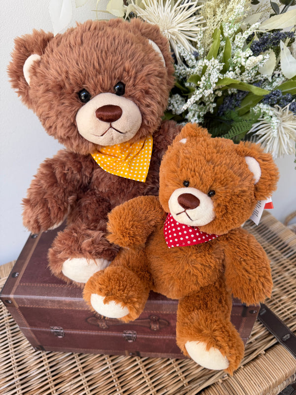 Teddy Levi Small 20cm Soft Plush Children's Teddy Bear - Auburn with Red Neckerchief