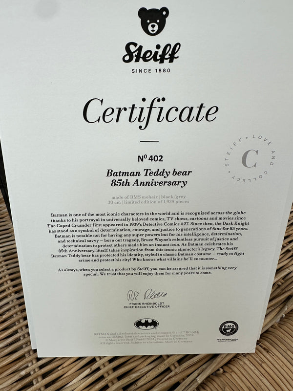 Batman Teddy Bear 85th Anniversary Steiff Collectable No 402