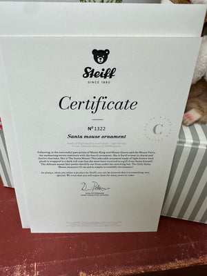 Santa Mouse Miniature Steiff Christmas Decoration Limited Edition Ornament No 1322