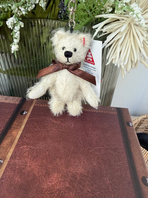 Menzel White Mohair jointed Teddy Bear Key Ring Bag Charm