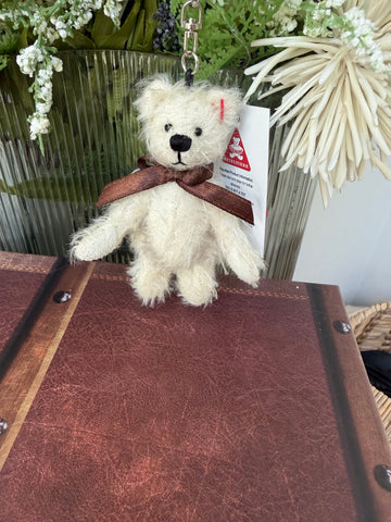 Menzel White Mohair jointed Teddy Bear Key Ring Bag Charm