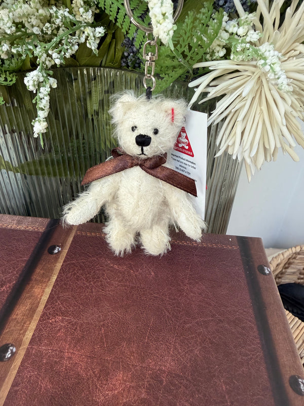 Menzel White Mohair jointed Teddy Bear Key Ring Bag Charm