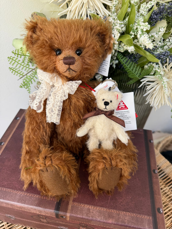 Menzel White Mohair jointed Teddy Bear Key Ring Bag Charm