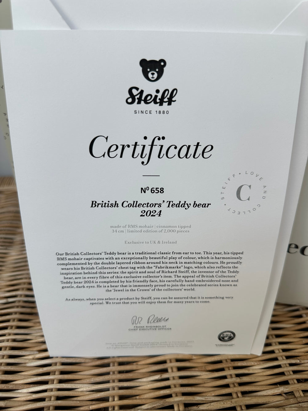 British Collectors Limited Edition Growler Steiff Teddy Bear 2024 No 658
