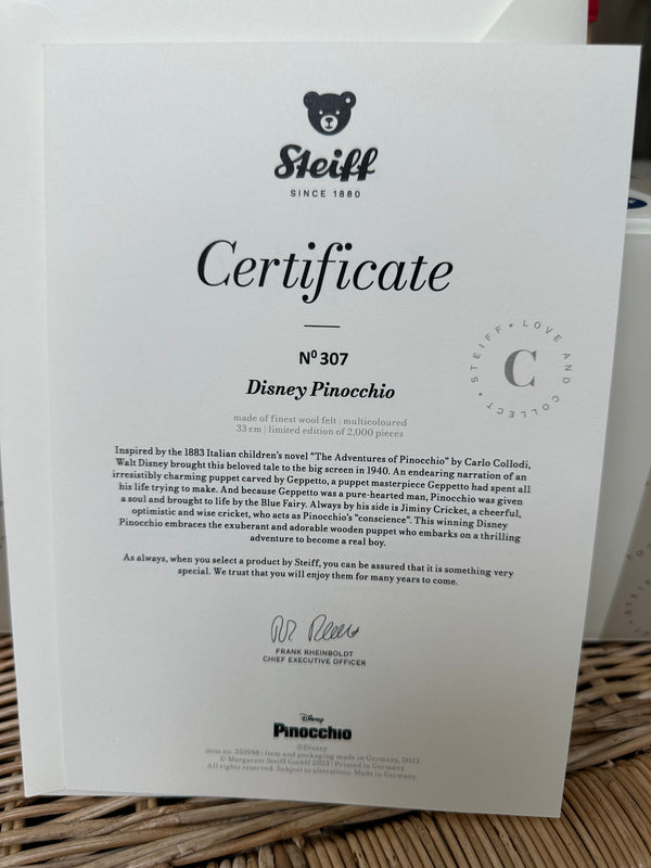 Disney Pinocchio Steiff Limited Edition Collectable No 307