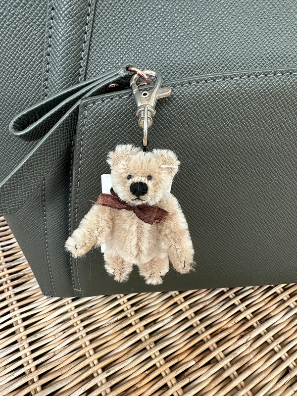 Hugo Key Ring Miniature Teddy Bear Beige Mohair Key Ring.