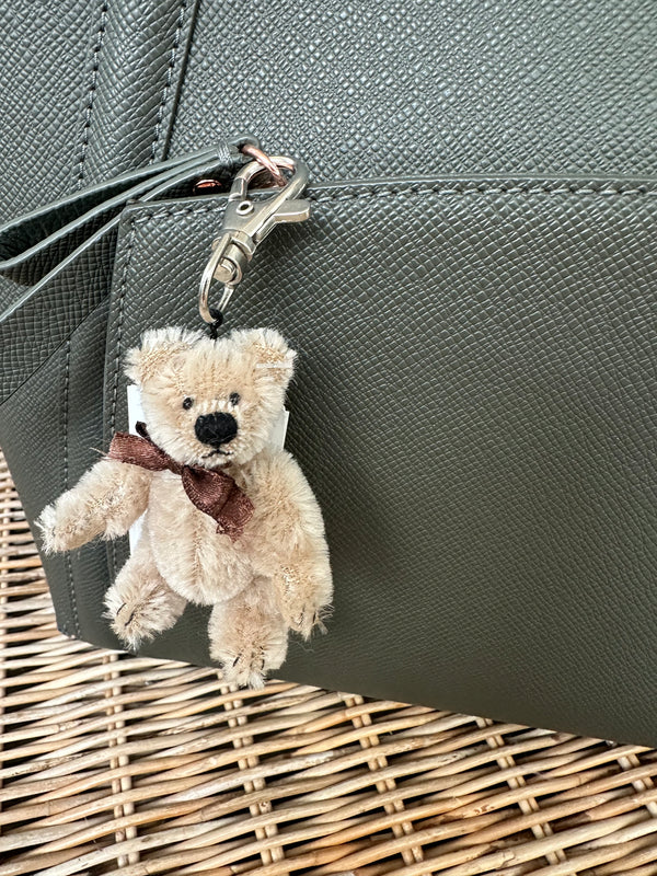 Hugo Key Ring Miniature Teddy Bear Beige Mohair Key Ring.