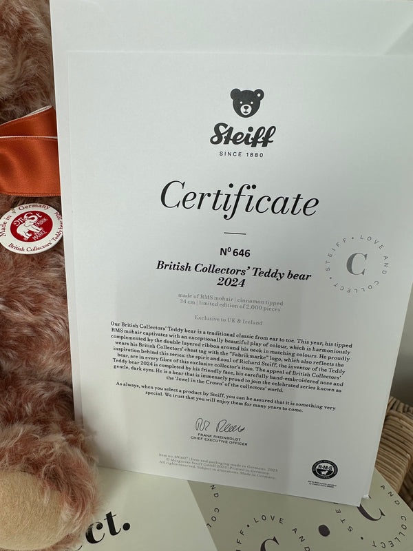 British Collectors Limited Edition Growler Steiff Teddy Bear 2024 No 646