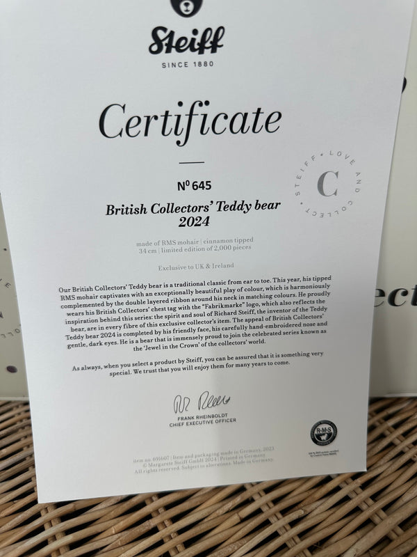 British Collectors Limited Edition Growler Steiff Teddy Bear 2024 No 645
