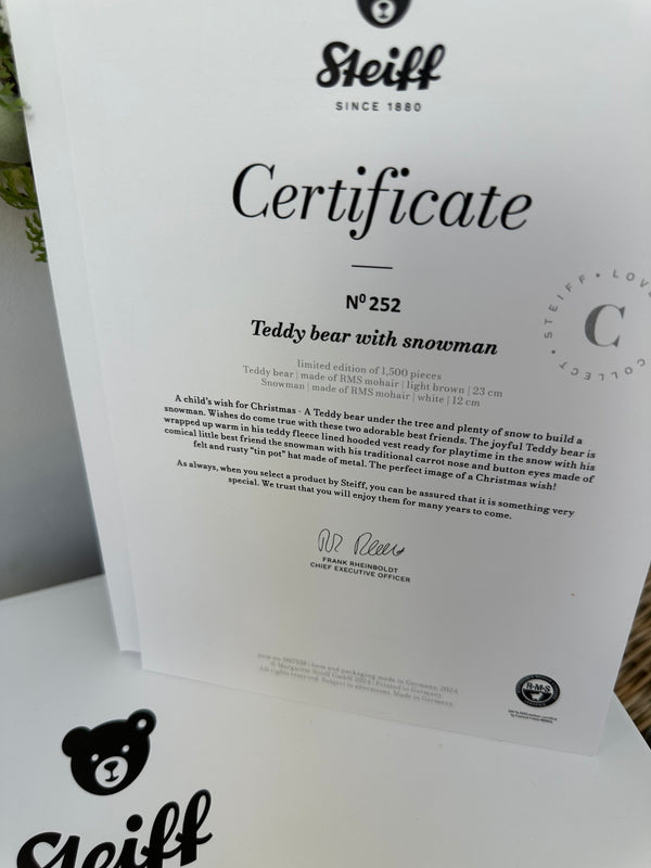 Teddy Bear with Snowman Steiff Limited Edition Christmas New Release No 252