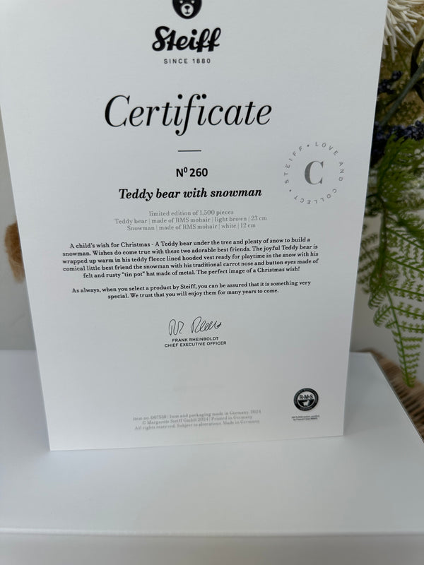 Teddy Bear with Snowman 2024 Steiff Limited Edition Christmas New Release No 260